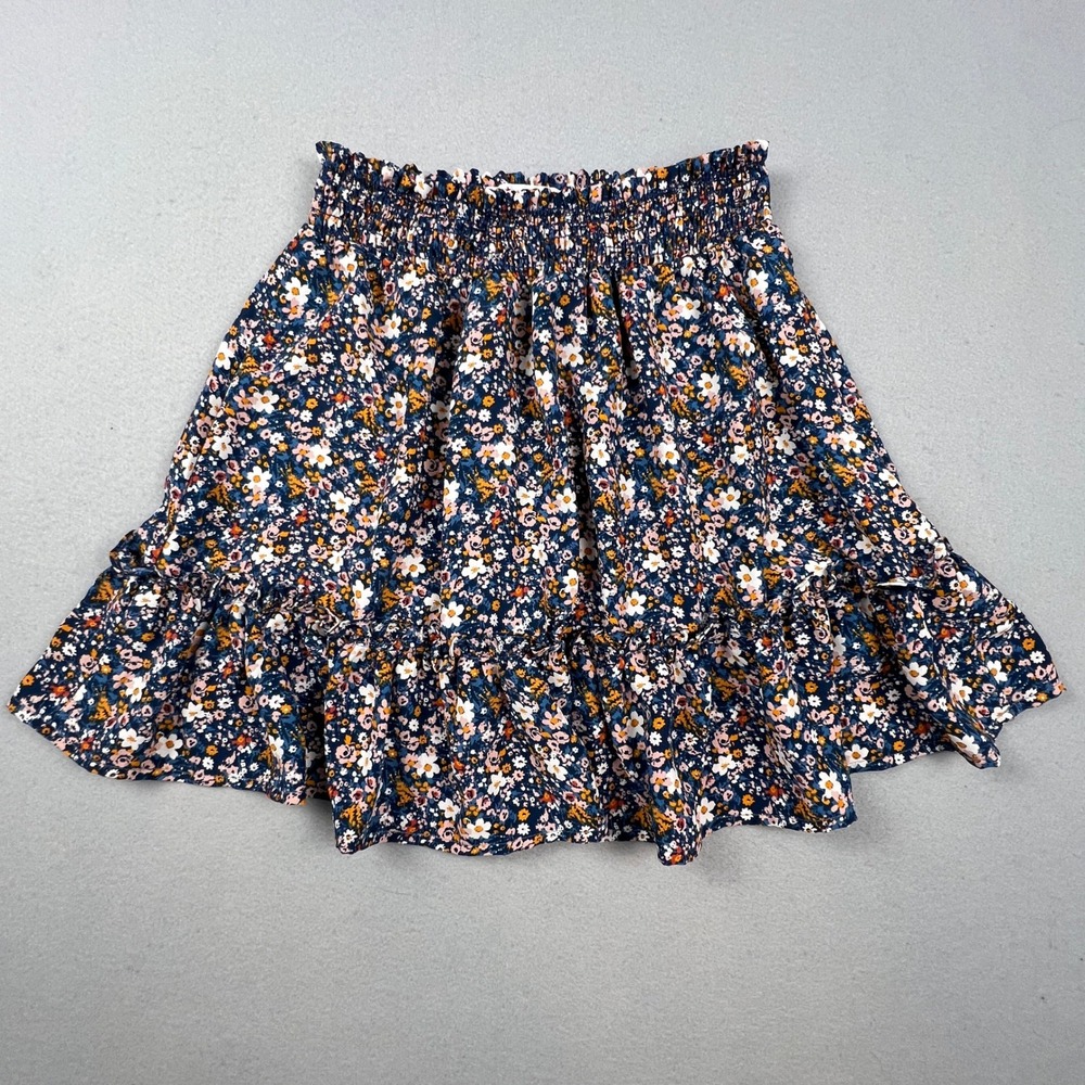 Coquette Soft Girl Floral Mini Skirt Small Smocked Ruffle‎ Cottagecore Y2K
